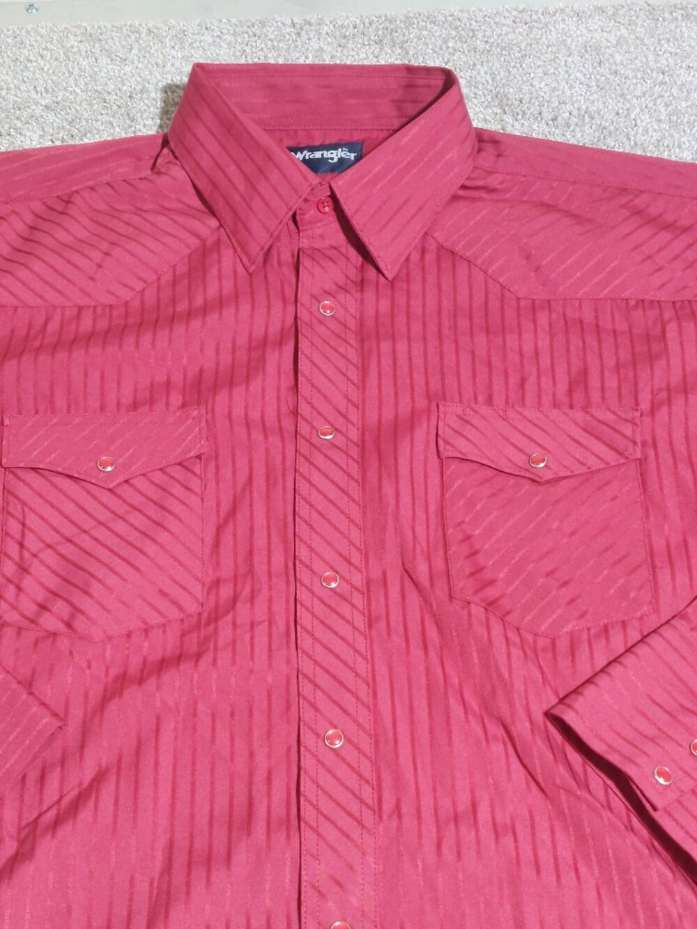 Wrangler Western Pearl Snap Long Sleeve Shirt Wine Red Dobby Stripe Size XL